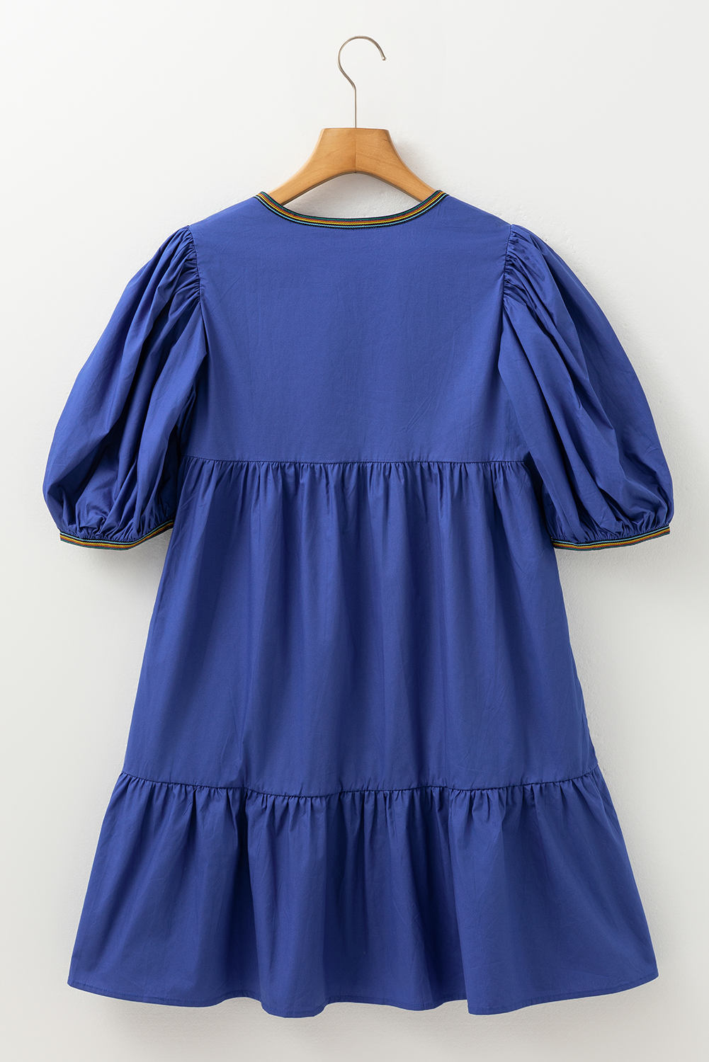 Bluing Colorful Striped Trim Puff Sleeve Pleated Mini Dress Mini Dresses JT's Designer Fashion