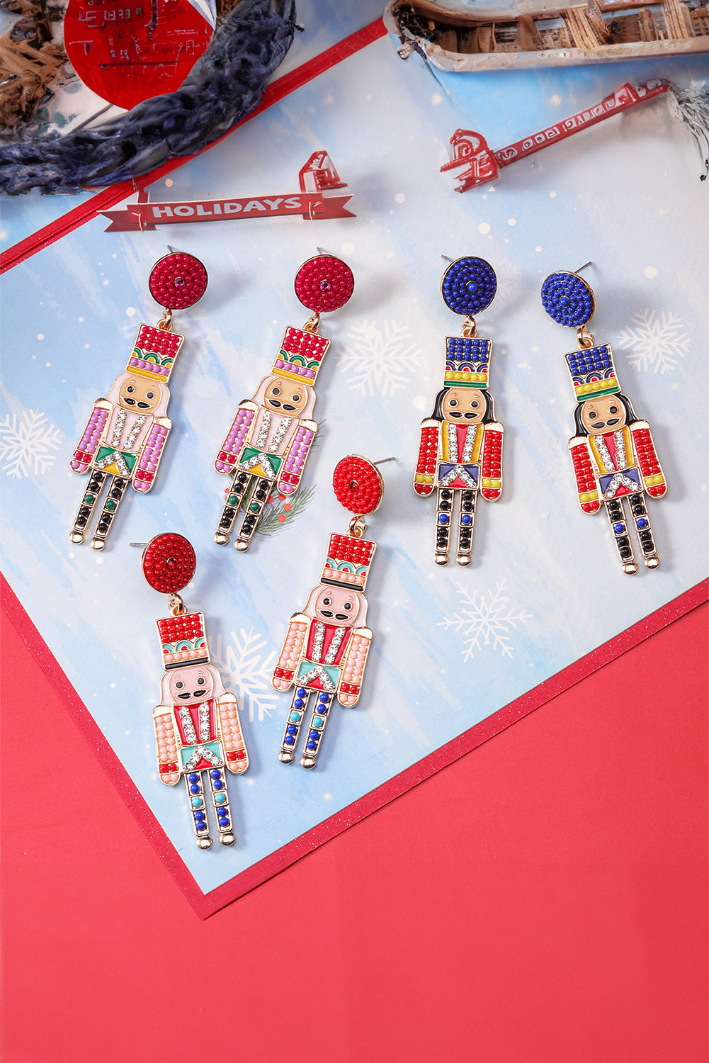 Racing Red Beaded Christmas Nutcracker Earrings Jewelry JT's Designer Fashion