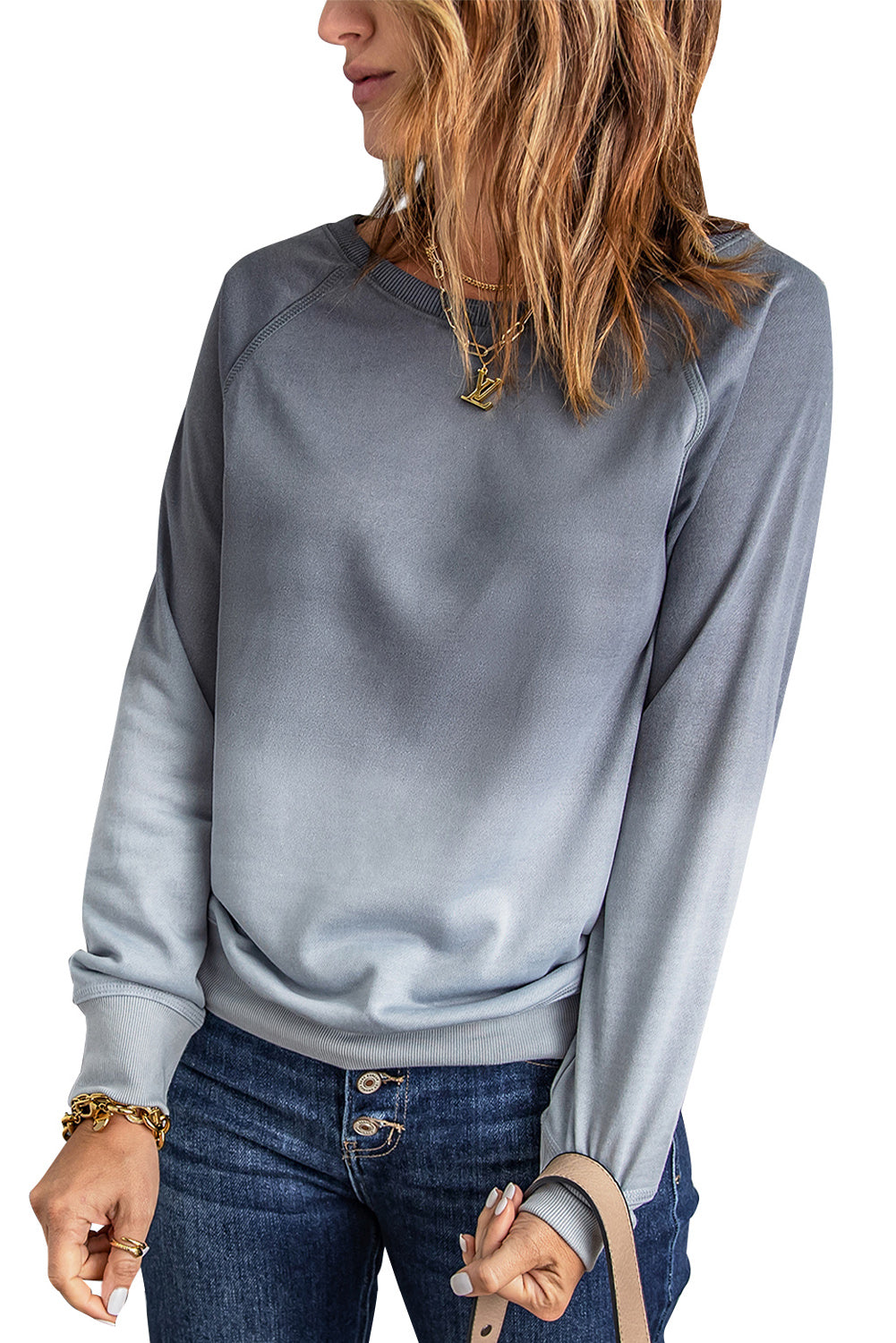 Gray Ombre Crewneck Long Sleeve Sweatshirt Sweatshirts & Hoodies JT's Designer Fashion