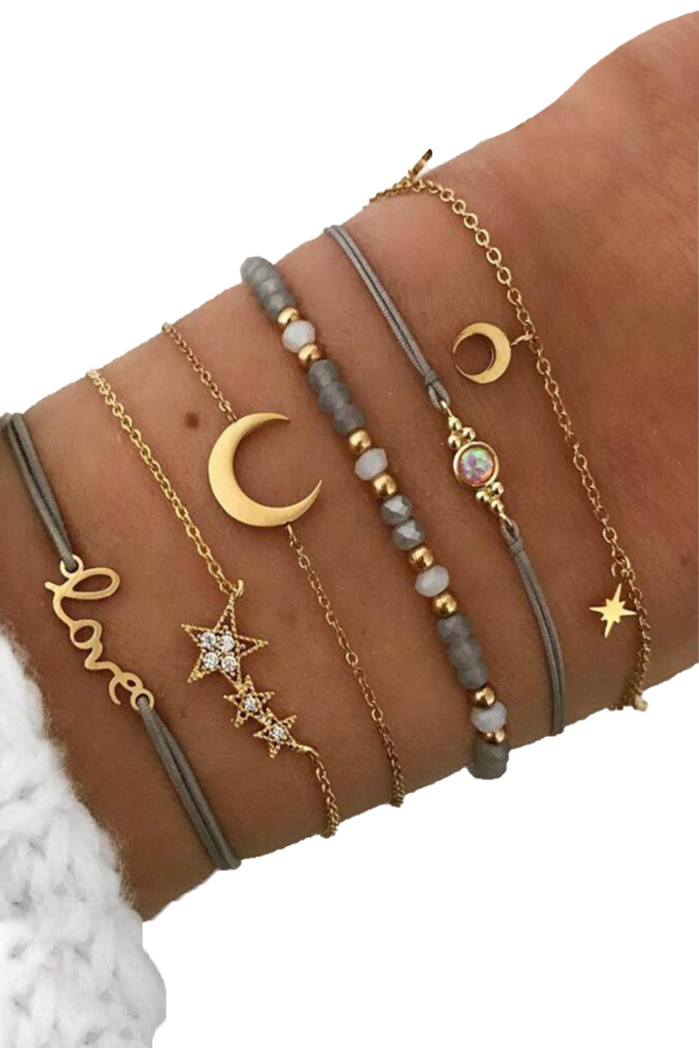 Moon & Star 6 Pieces Bracelet Jewelry JT's Designer Fashion