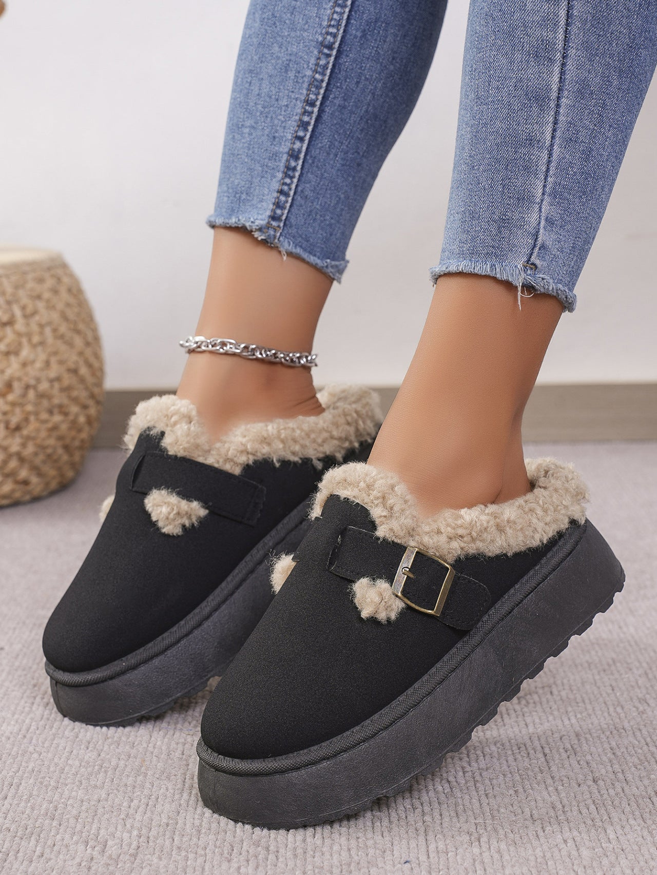 Thermal Fuzzy Buckle Platform Slippers Slippers JT's Designer Fashion