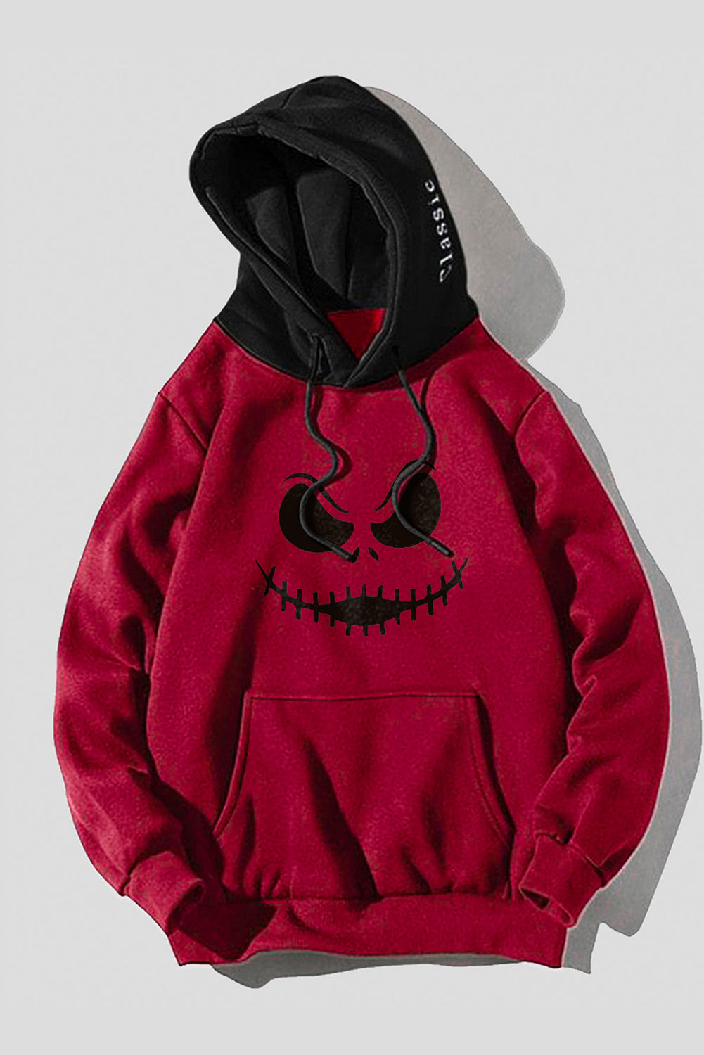 Fiery Red Funny Face Print Color Block Pocketed Men's Hoodie Men's Tops JT's Designer Fashion