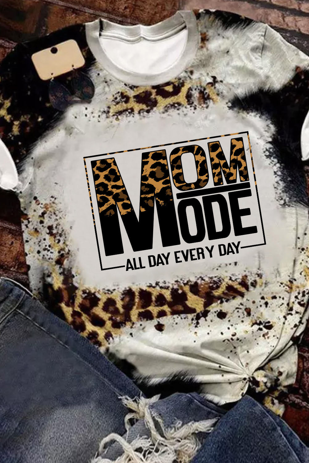 Leopard MOM MODE ALL DAY EVERY DAY Bleached T-shirt Graphic Tees JT's Designer Fashion