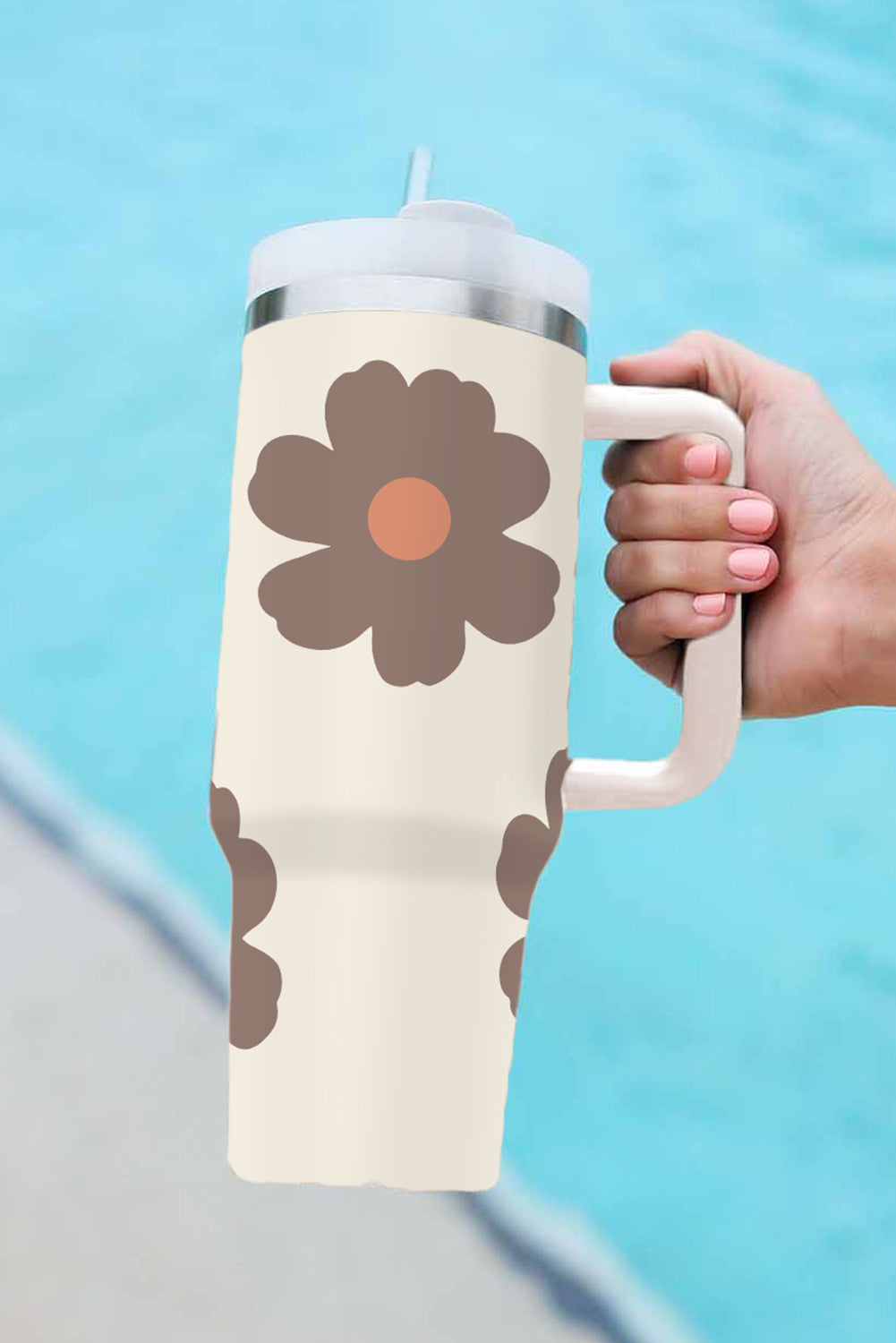 Light French Beige Flower Print Handle Stainless Vacuum 1200ml Tumblers JT's Designer Fashion