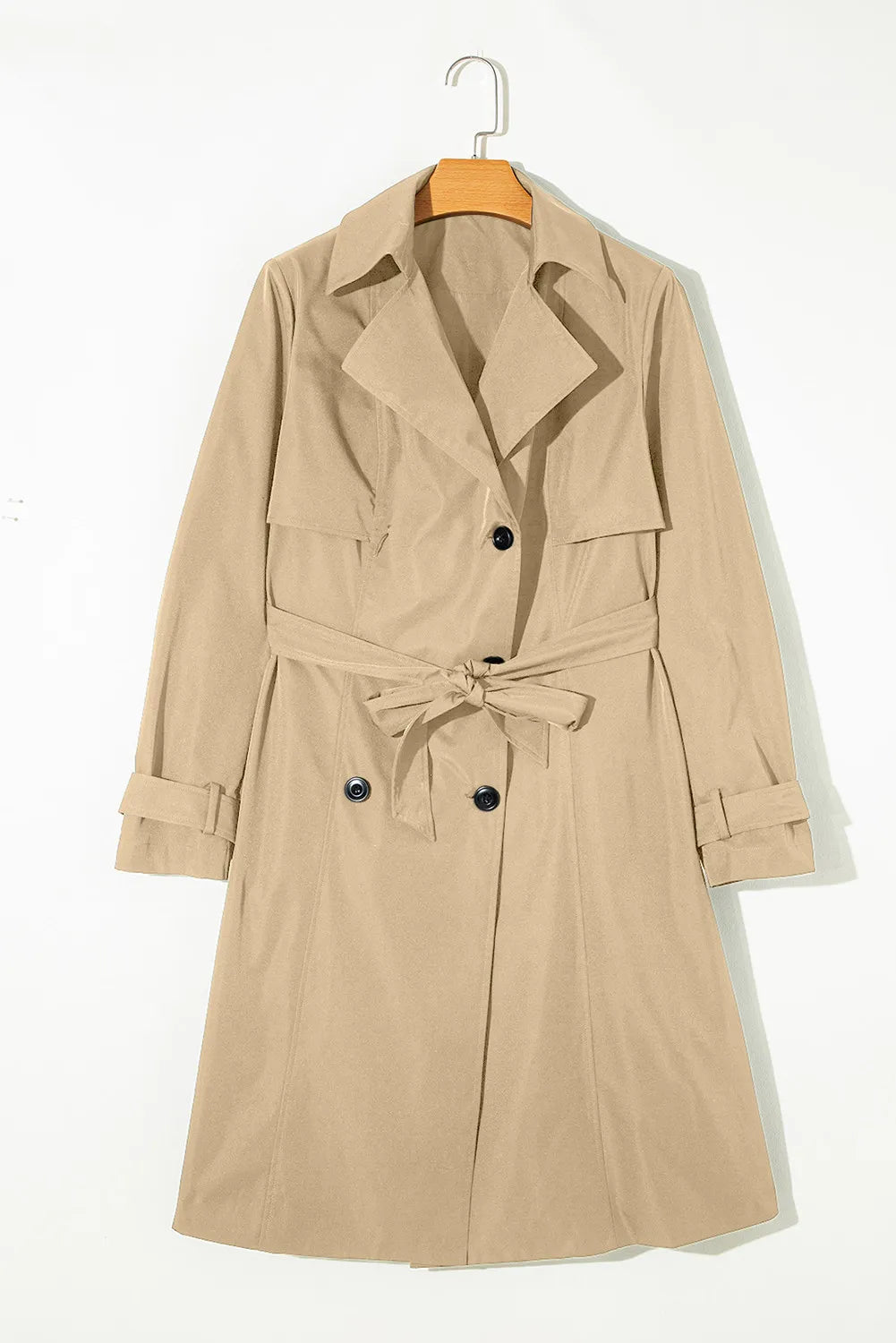 Collared Neck Tie Waist Buttoned Long Sleeve Trench Coat Long Sleeve Tops JT's Designer Fashion