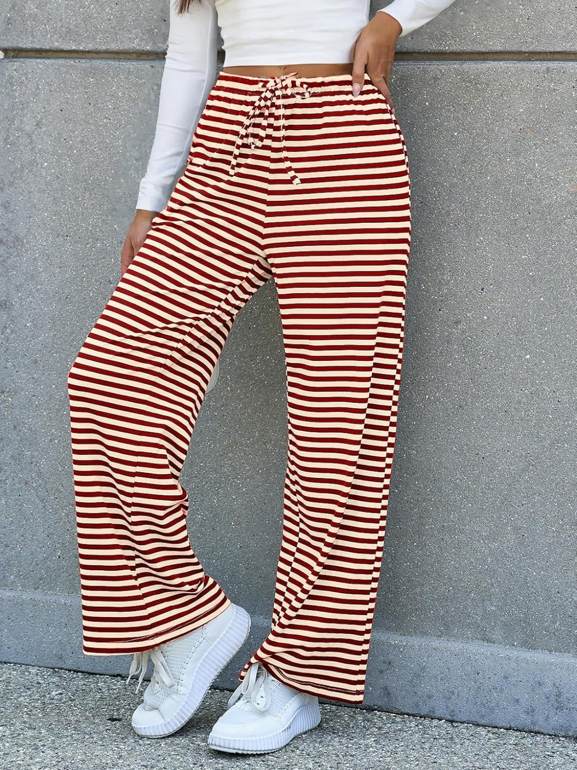 Striped Wide Leg Pants Pants & Culottes JT's Designer Fashion