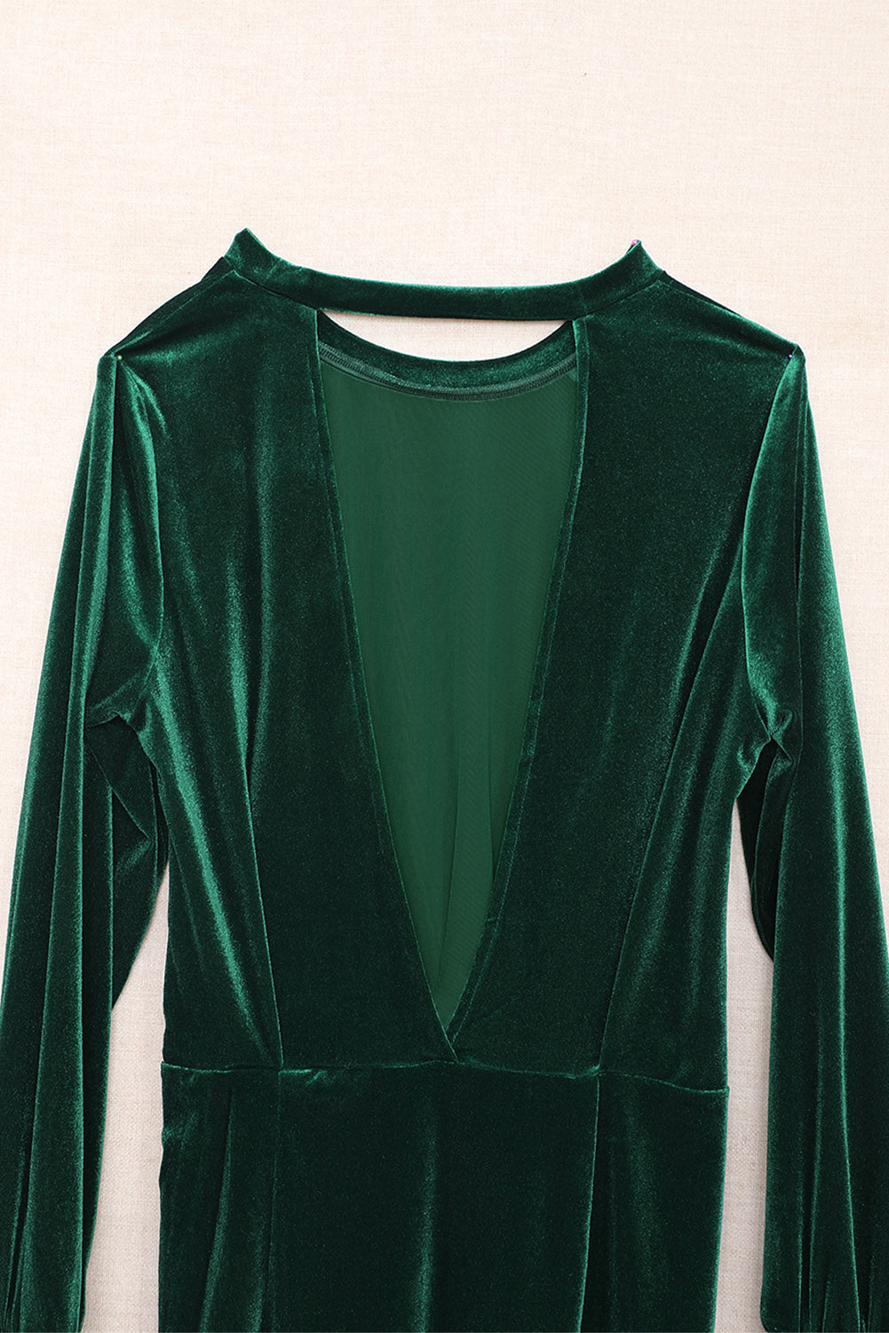 Green Mock Neck Long Sleeve Ruched Velvet Mini Dress with Hollow-out Back Mini Dresses JT's Designer Fashion