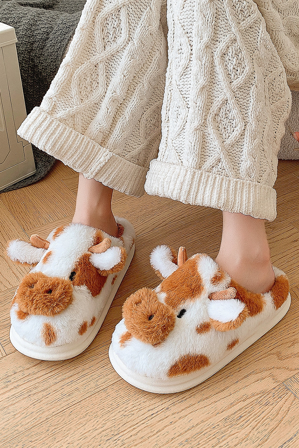 Coffee Plush Cartoon Cow Thermal Home Slippers Slippers JT's Designer Fashion