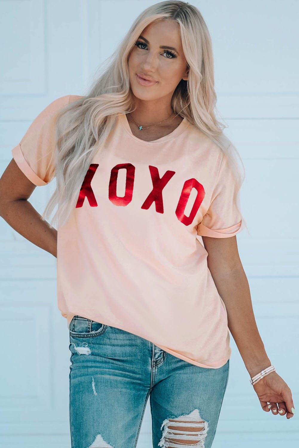 Pink XOXO Glitter Graphic Tee Graphic Tees JT's Designer Fashion