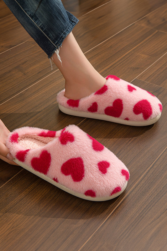 Fiery Red Valentines Heart Shape Winter Fuzzy Slippers Slippers JT's Designer Fashion