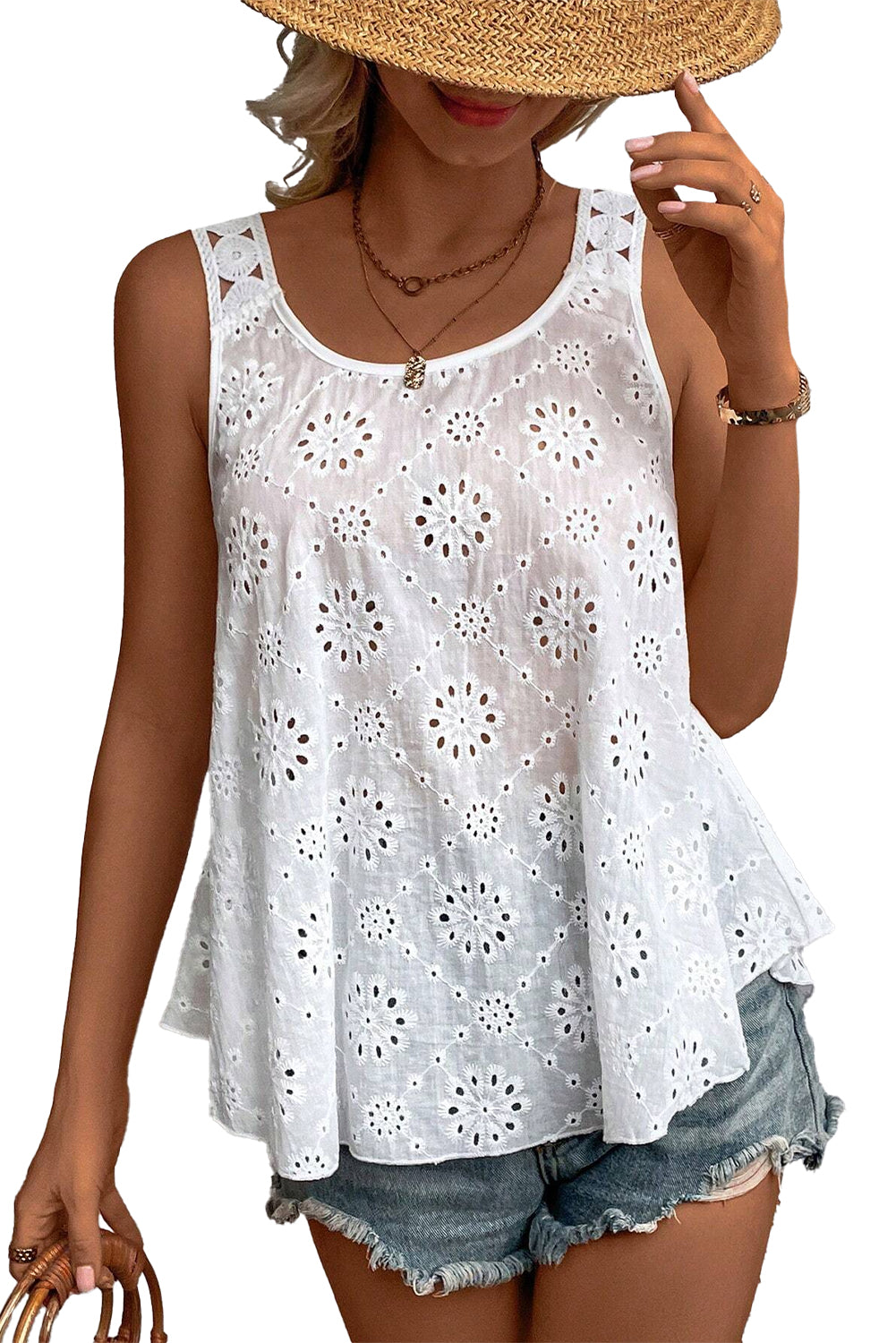 White Eyelet Embroidery Tank Top Tops & Tees JT's Designer Fashion