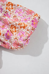 Pink Floral Square Neck Knotted Ruffle Midi Dress Floral Dresses JT's Designer Fashion