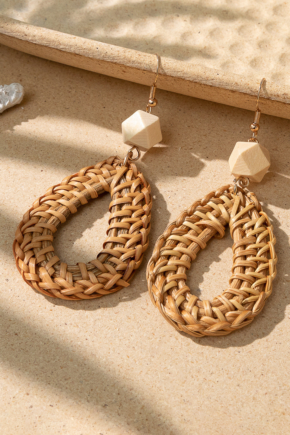 Beige Woven Waterdrop Shape Hook Earrings Jewelry JT's Designer Fashion