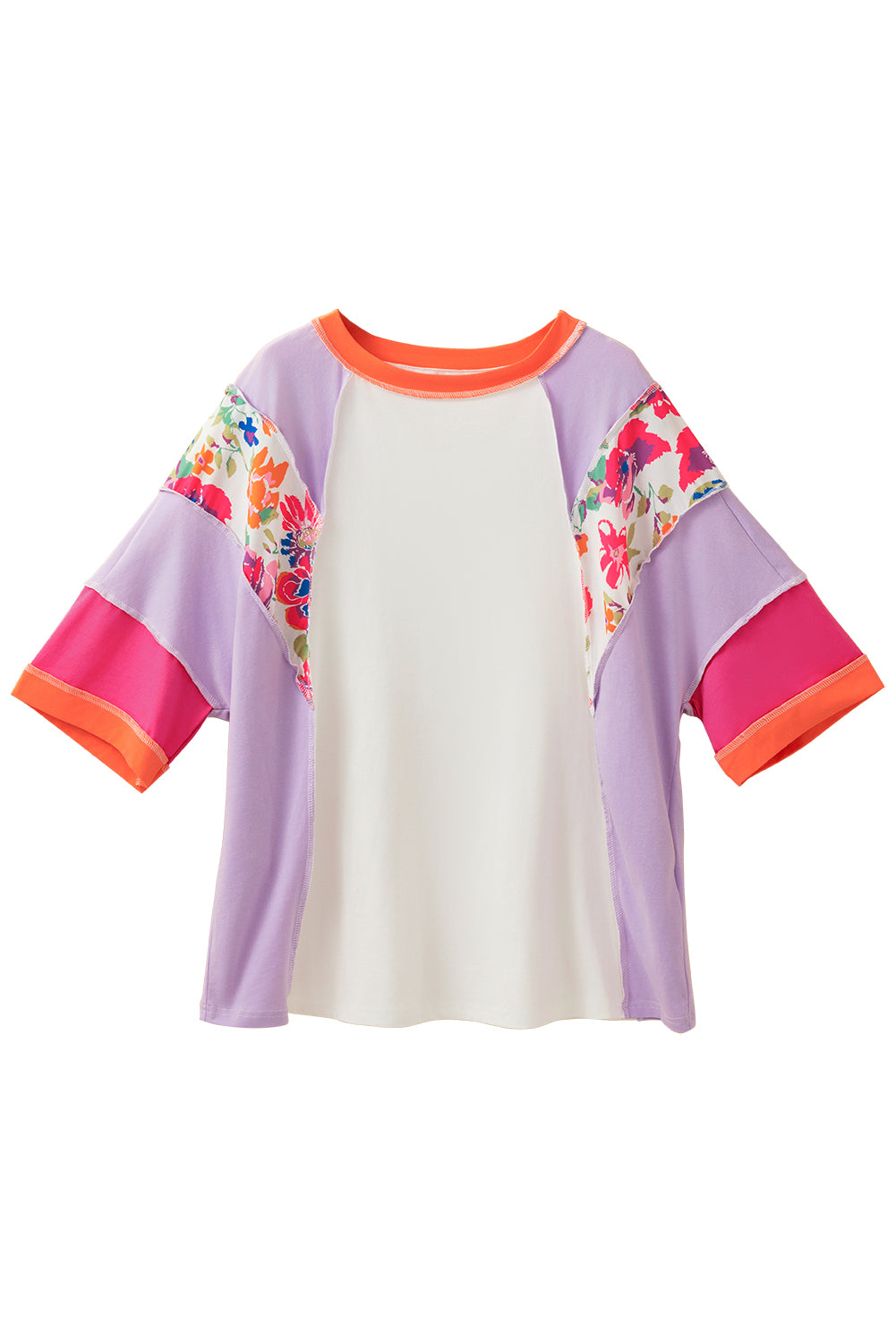 Sachet Pink Floral Color Block Patchwork 3/4 Sleeve Casual Blouse Blouses & Shirts JT's Designer Fashion