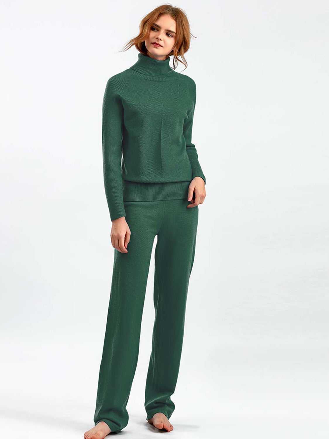 Turtleneck Raglan Sleeve Top and Pants Sweater Set Green One Size Pant Sets JT's Designer Fashion