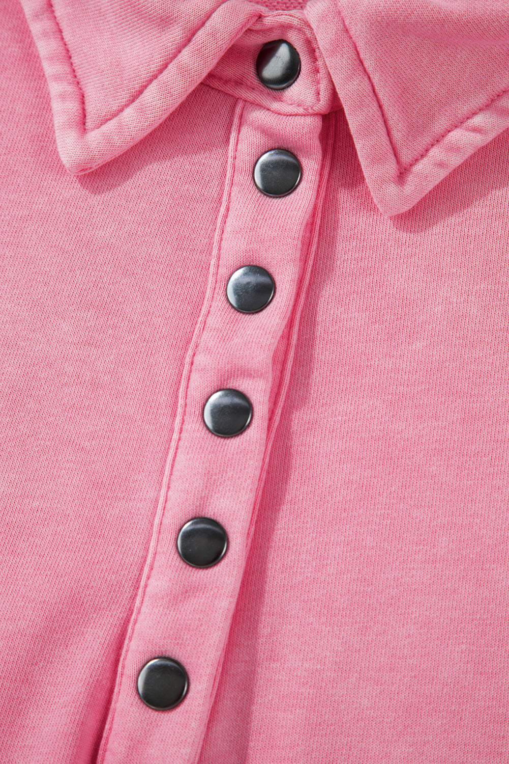 Pink Solid Snap Buttons Collared Balloon Sleeve Oversized Sweatshirt Sweatshirts & Hoodies JT's Designer Fashion