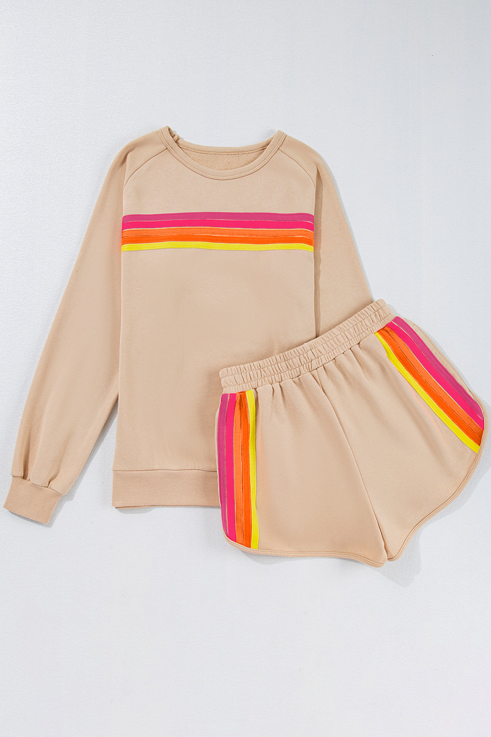 Apricot Striped Accent Pullover and Shorts Two Piece Casual Set Short Sets JT's Designer Fashion