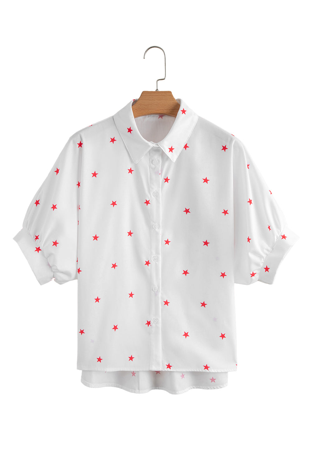 White Red Little Stars Printed Loose Half Sleeve Shirt Pre Order Tops JT's Designer Fashion