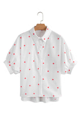 White Red Little Stars Printed Loose Half Sleeve Shirt Pre Order Tops JT's Designer Fashion