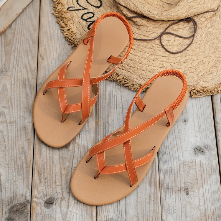 Leather Crisscross Flat Sandals Sandals JT's Designer Fashion