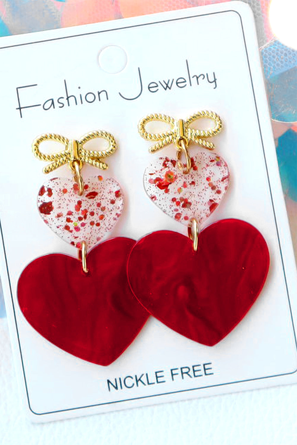 Fiery Red Bow Knot Heart Shape Dangle Earrings Jewelry JT's Designer Fashion