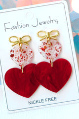 Fiery Red Bow Knot Heart Shape Dangle Earrings Jewelry JT's Designer Fashion
