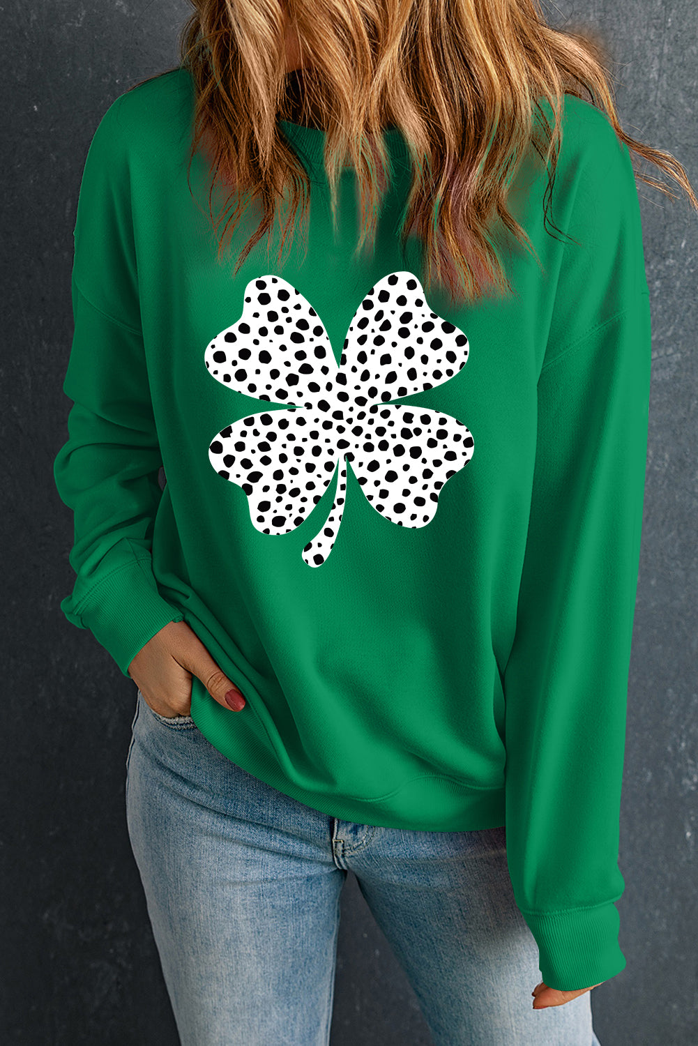 Dark Green St Patricks Day Spotty Clover Graphic Sweatshirt Graphic Sweatshirts JT's Designer Fashion