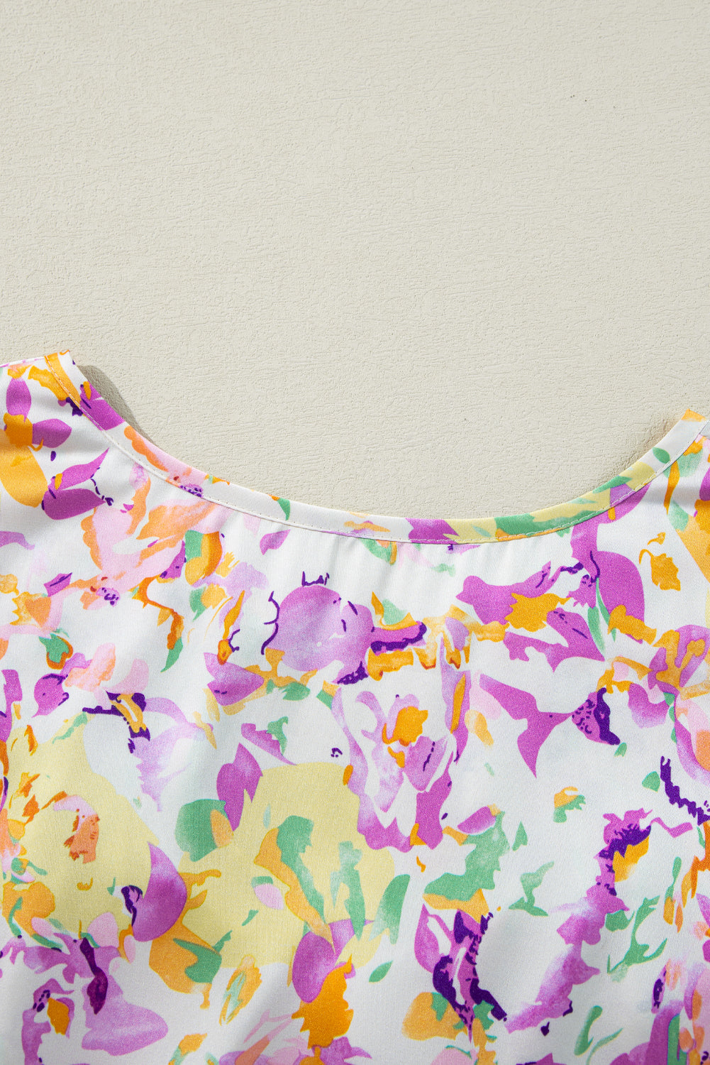 Purple Abstract Printed Ruffled Short Sleeve Notched Neck Blouse Blouses & Shirts JT's Designer Fashion