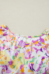 Purple Abstract Printed Ruffled Short Sleeve Notched Neck Blouse Blouses & Shirts JT's Designer Fashion