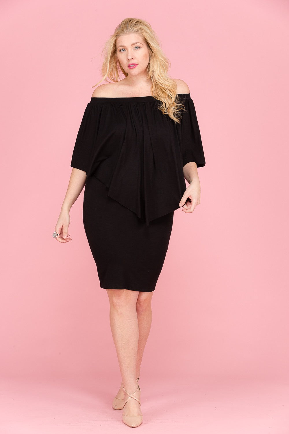 Ladies Plus Size Off Shoulder Handkerchief Mini Dress Black Plus Size Dresses JT's Designer Fashion