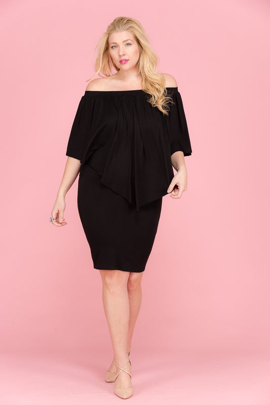 Ladies Plus Size Off Shoulder Handkerchief Mini Dress Black Plus Size Dresses JT's Designer Fashion