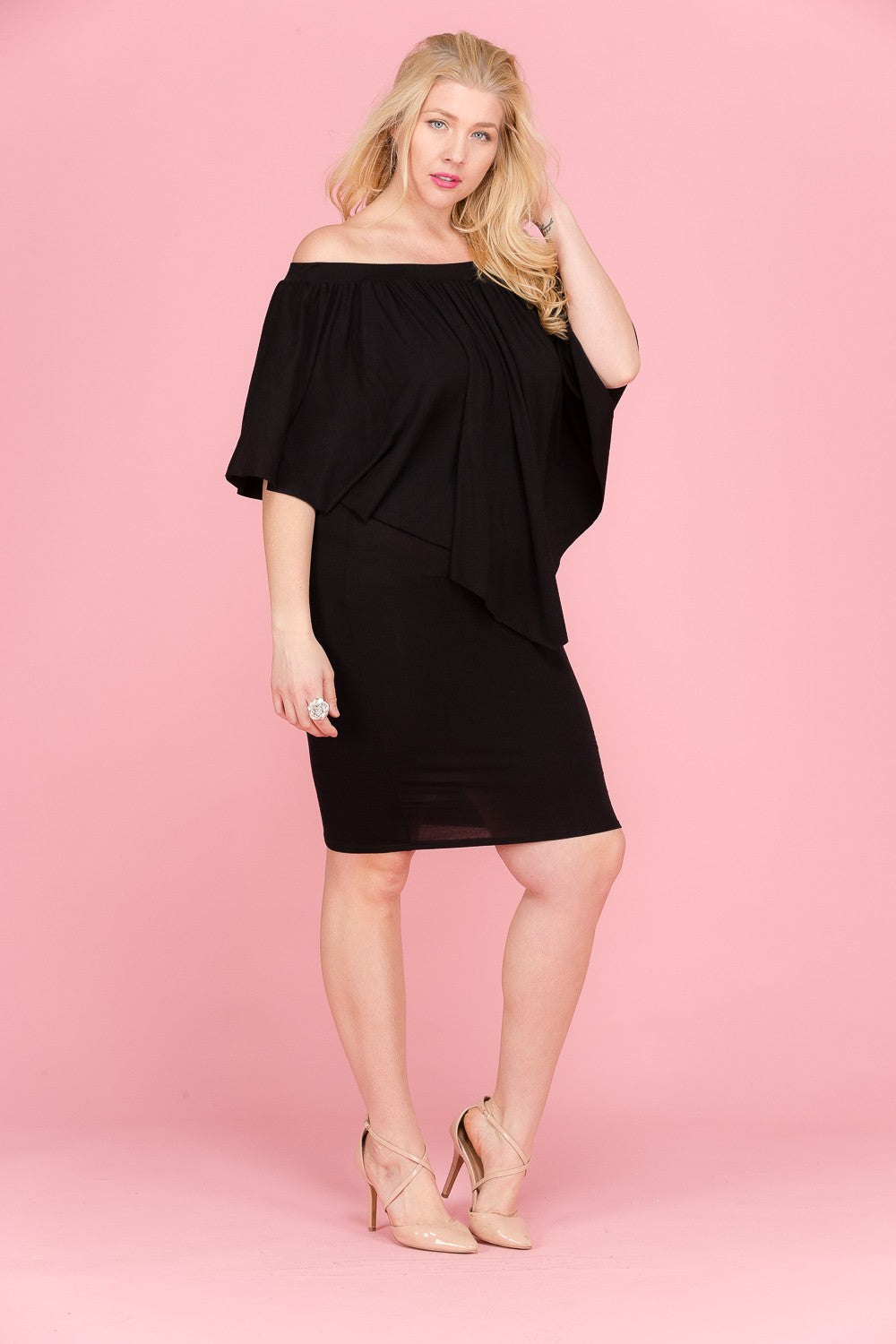 Ladies Plus Size Off Shoulder Handkerchief Mini Dress Plus Size Dresses JT's Designer Fashion