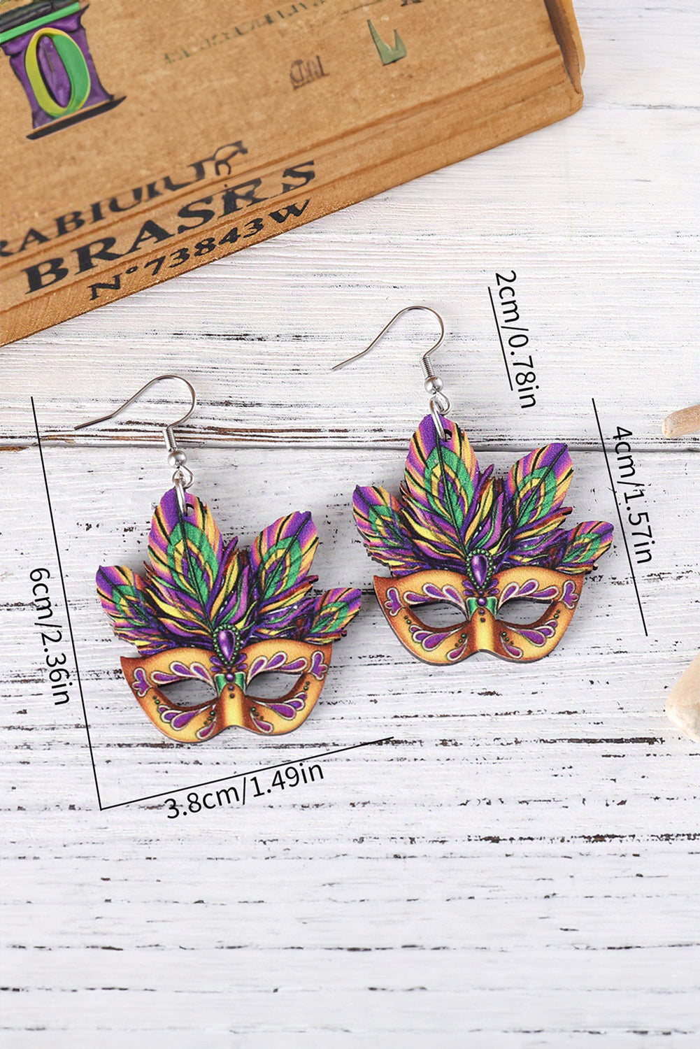 Meadow Mauve Mardi Gras Mask Dangle Hook Earrings Jewelry JT's Designer Fashion