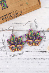 Meadow Mauve Mardi Gras Mask Dangle Hook Earrings Jewelry JT's Designer Fashion
