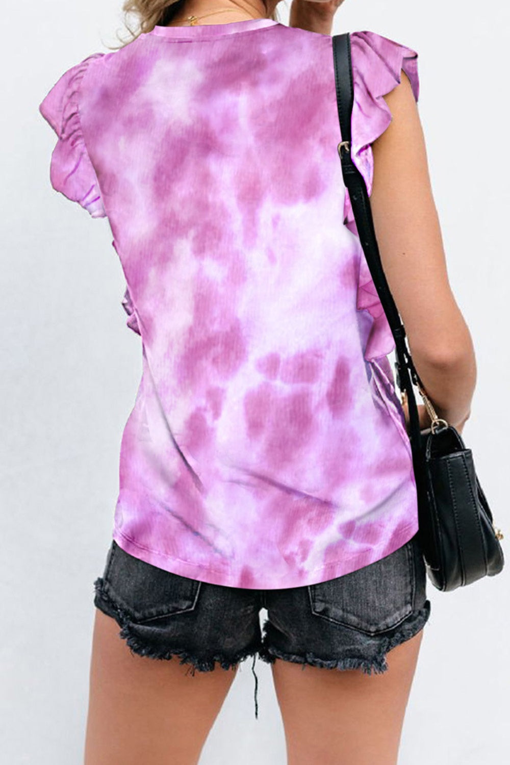 Ruffled Printed Round Neck Cap Sleeve T-Shirt T-Shirts JT's Designer Fashion