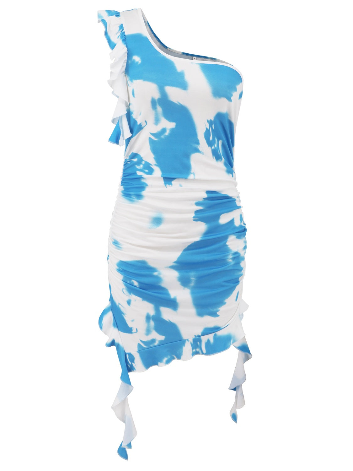 Ruffled Tie-Dye Single Shoulder Mini Dress Dresses JT's Designer Fashion