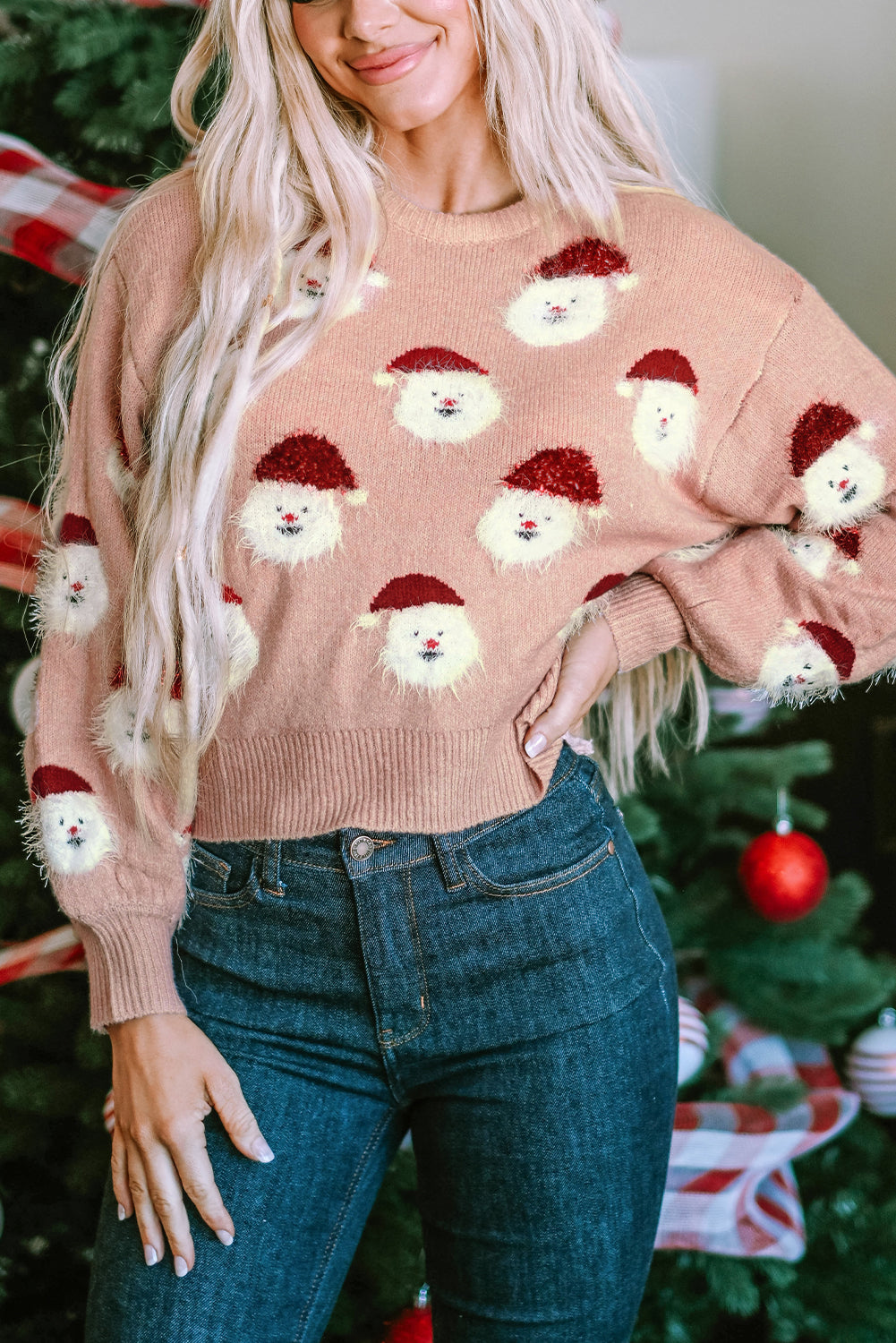 Pink Christmas Santa Claus Pullover Sweater Sweaters & Cardigans JT's Designer Fashion