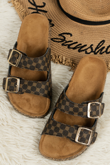Coffee Geometric Print Cut Out Buckle Leather Flat Slippers Slippers JT's Designer Fashion