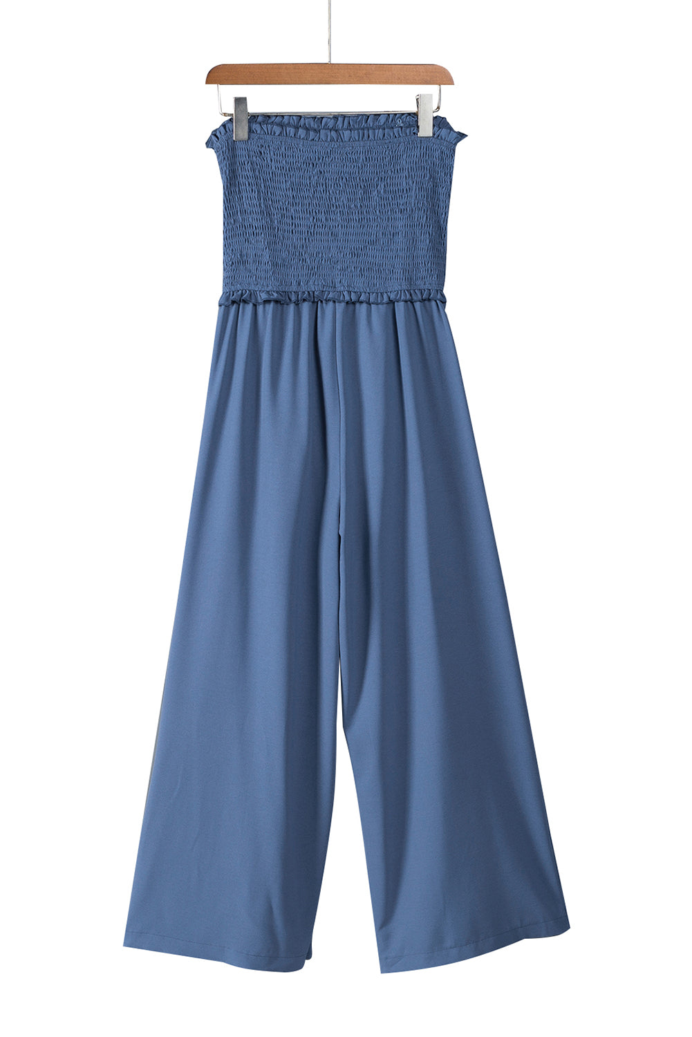 Blue Smocked Bandeau Wide Leg Jumpsuit Jumpsuits & Rompers JT's Designer Fashion