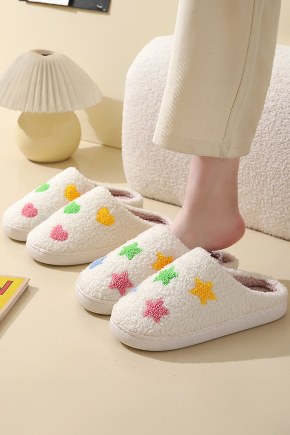 White Star Shape Non-Slip Plush Home Slippers Slippers JT's Designer Fashion