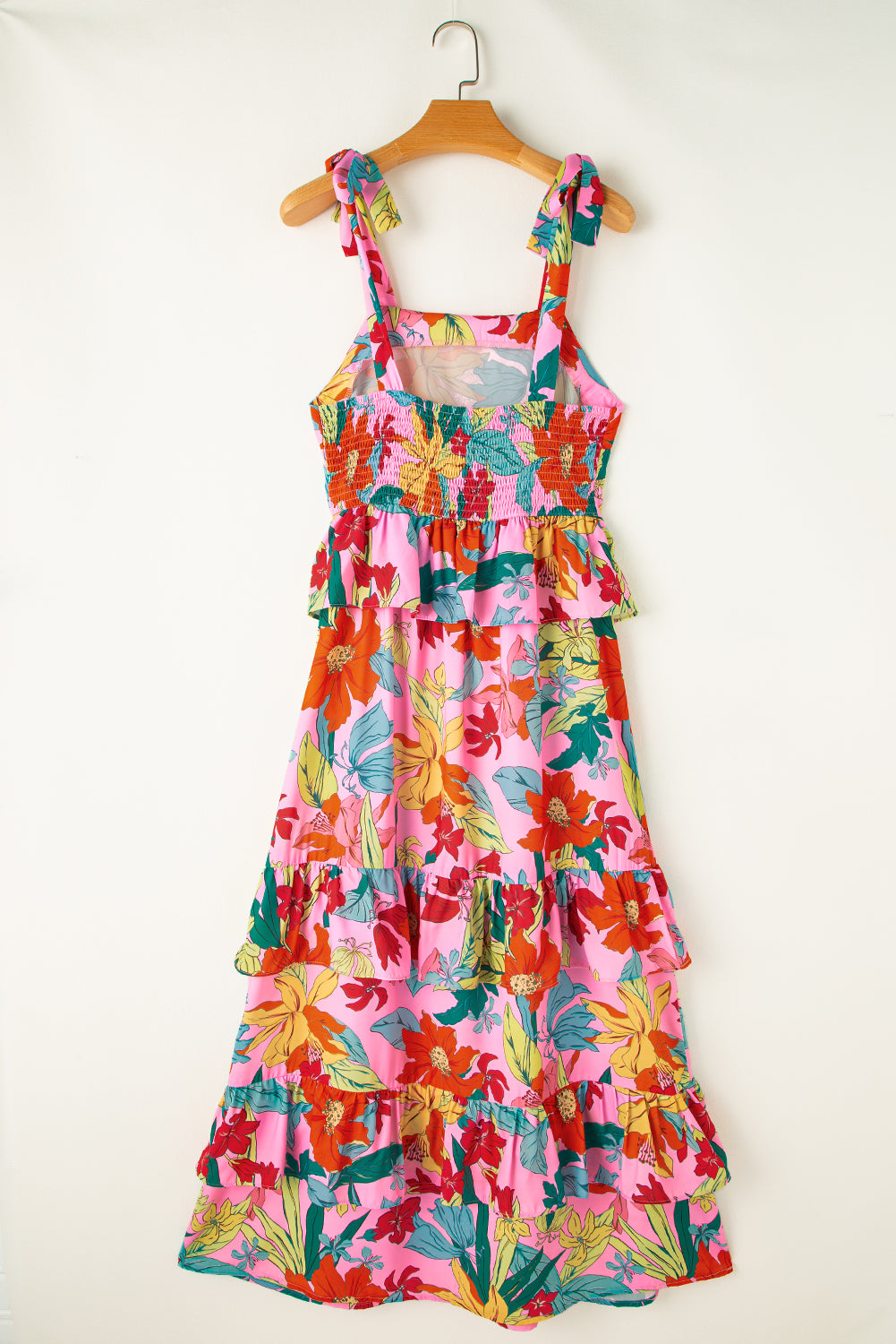 Multicolour Floral Print Shirred Backless Tiered Ruffled Maxi Dress Maxi Dresses JT's Designer Fashion