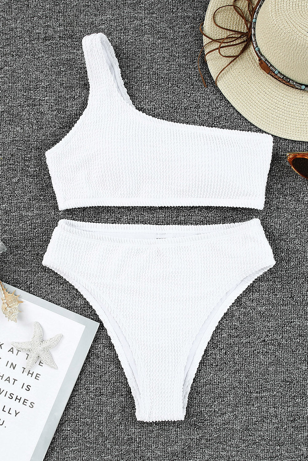 Single Shoulder Bikini Set White Bikinis JT's Designer Fashion