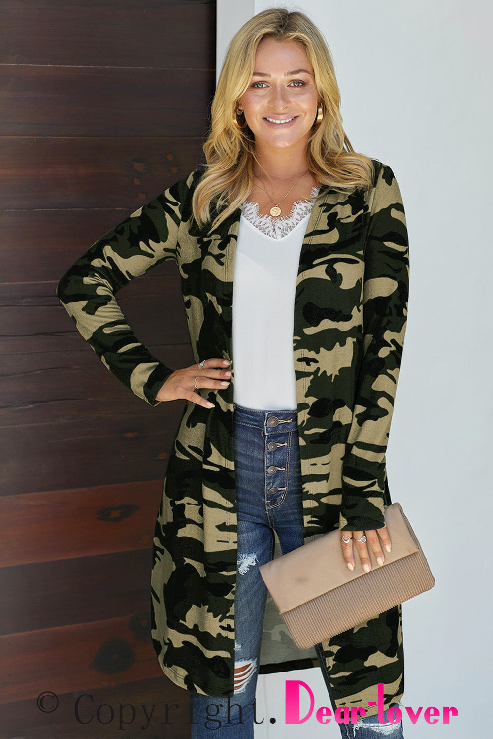 Green Camo Print Long Cardigan Sweaters & Cardigans JT's Designer Fashion