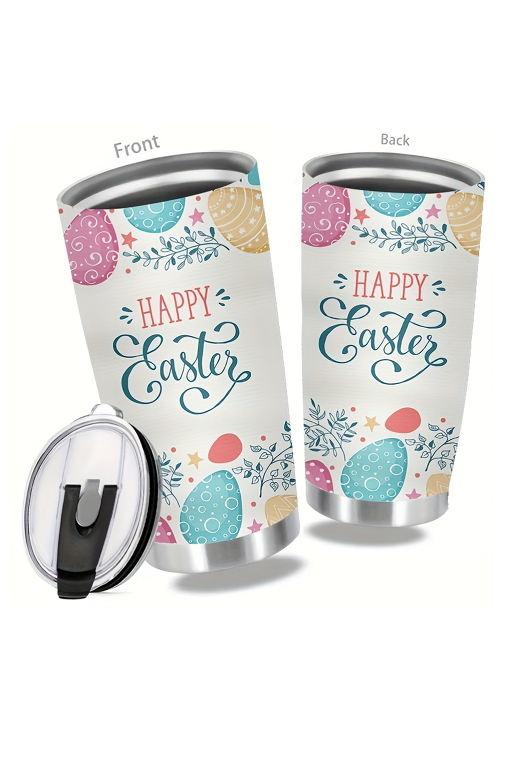 White HAPPY EASTER Insulated Stainless Steel Tumbler Cup Tumblers JT's Designer Fashion