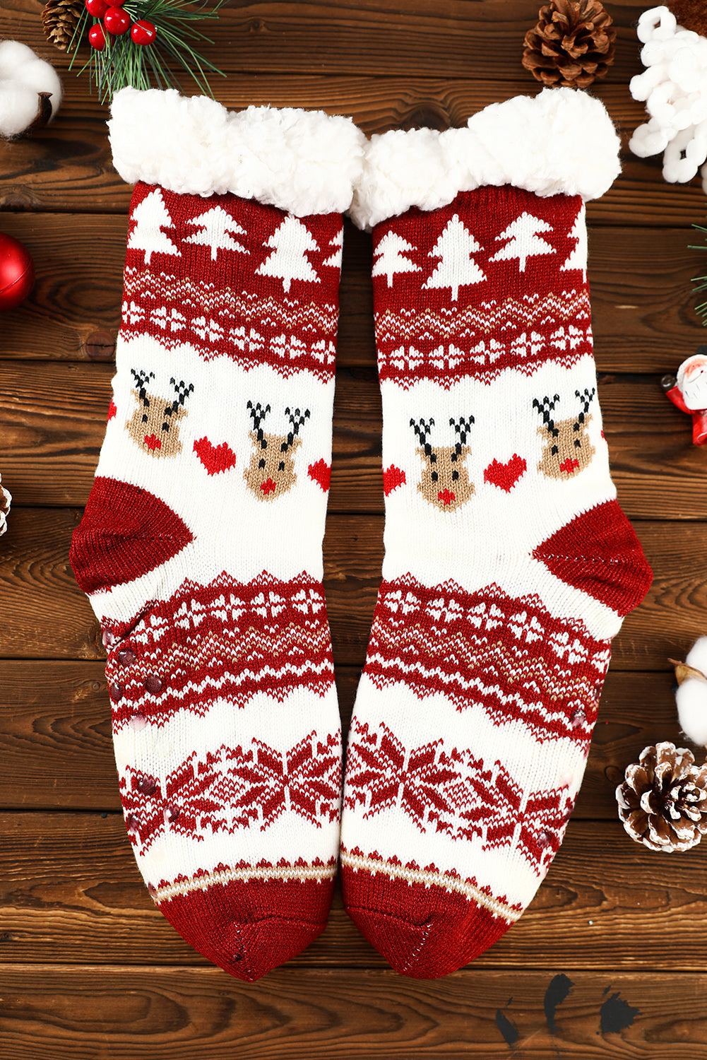 Fiery Red Cartoon Santa Claus Christmas Fleece Socks Socks JT's Designer Fashion