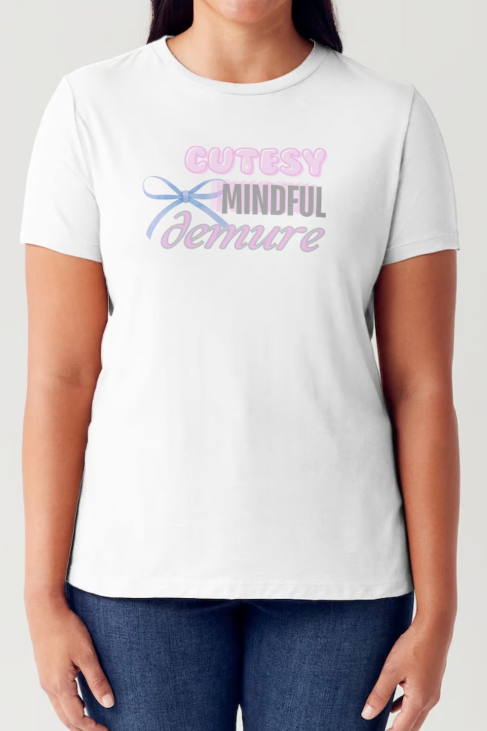 CUTESY MINDFUL DEMURE Short Sleeve Tubular T-Shirt White Graphic Tees JT's Designer Fashion