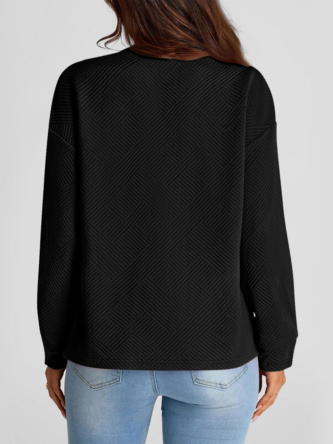 Full Size Texture Round Neck Long Sleeve Sweatshirt Long Sleeve Tops JT's Designer Fashion