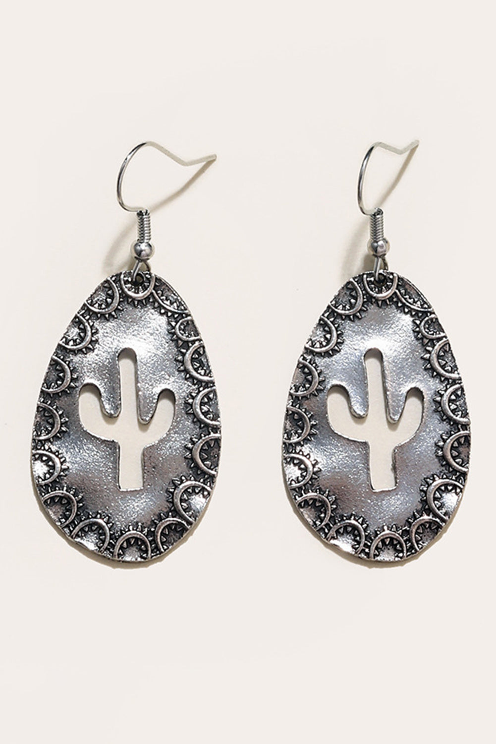 Silvery Cactus Decor Drop Earrings Jewelry JT's Designer Fashion