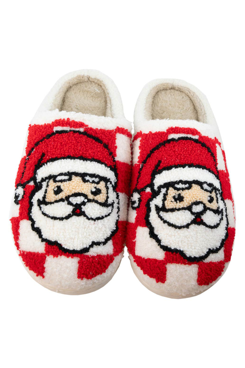 Fiery Red Checkered Santa Claus Graphic Plush Home Slippers Slippers JT's Designer Fashion