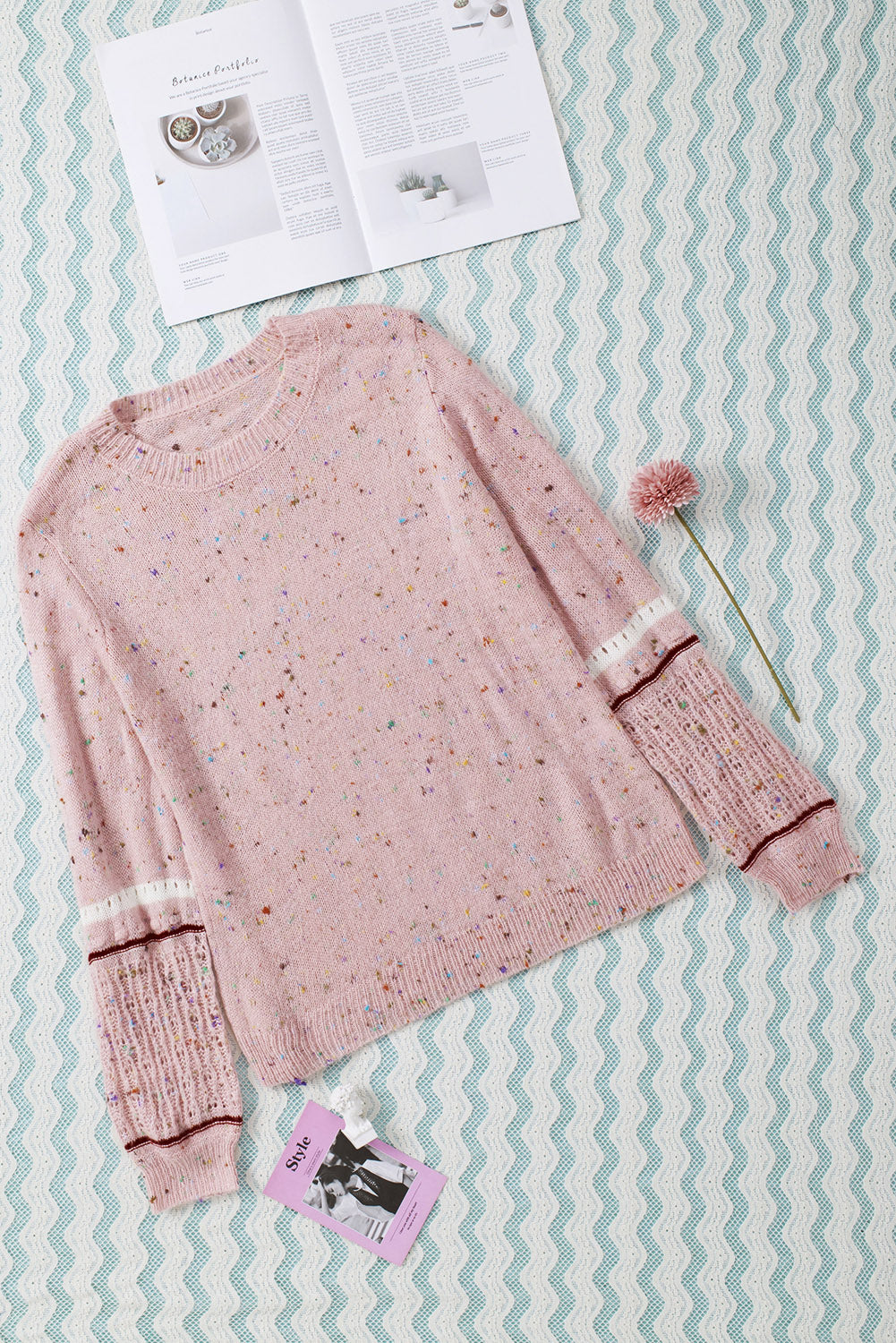 Pink Pilling Detail Patterned Sleeve Sweater Sweaters & Cardigans JT's Designer Fashion